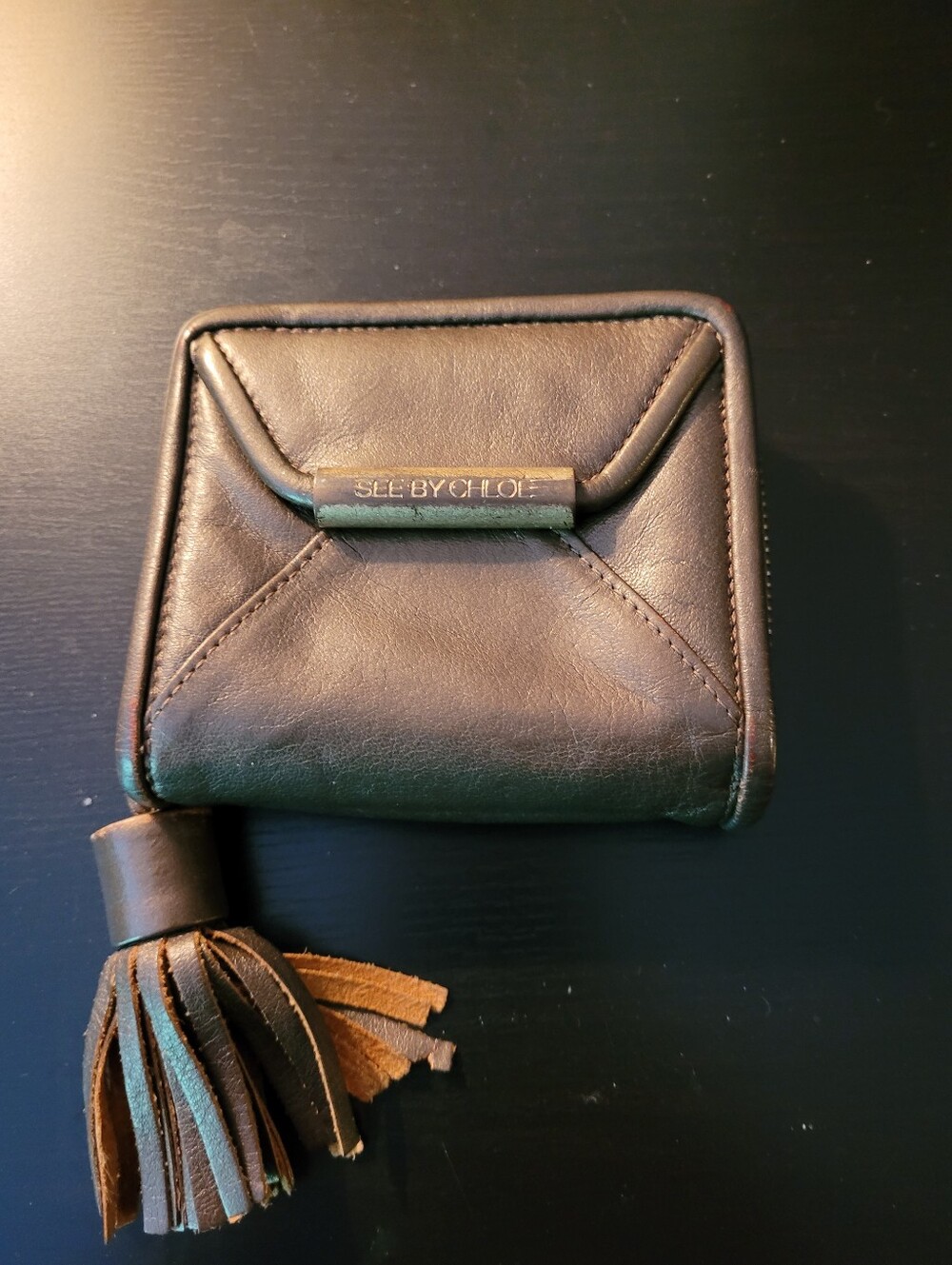 See By Chloé Olive Green Leather Tassel Wallet